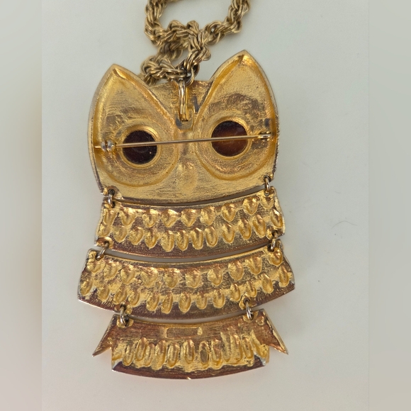 Gold Owl Pendant Necklace Pin - Picture 3 of 12